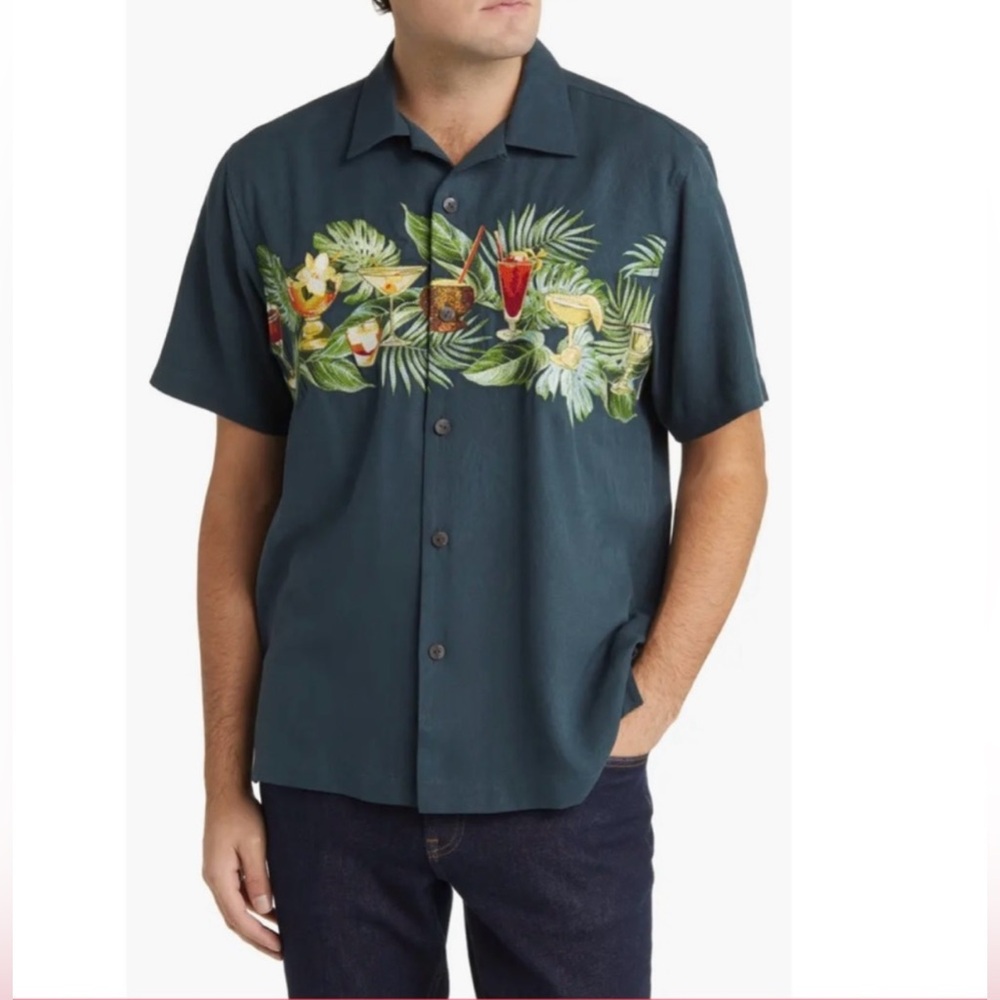 Tommy Bahama Dark Green Tropical Print Shirt